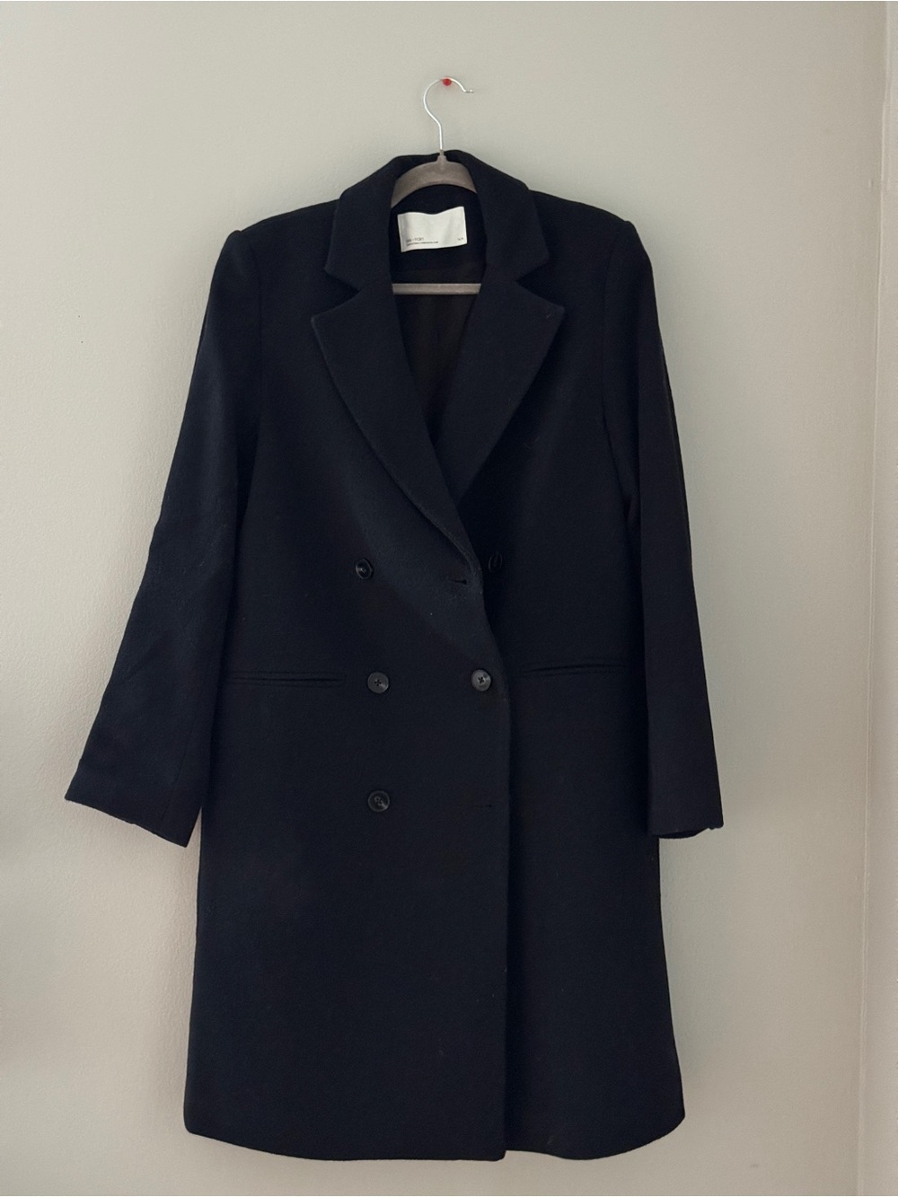OAK + FORT Black Double-Breasted Wool Trench Coat